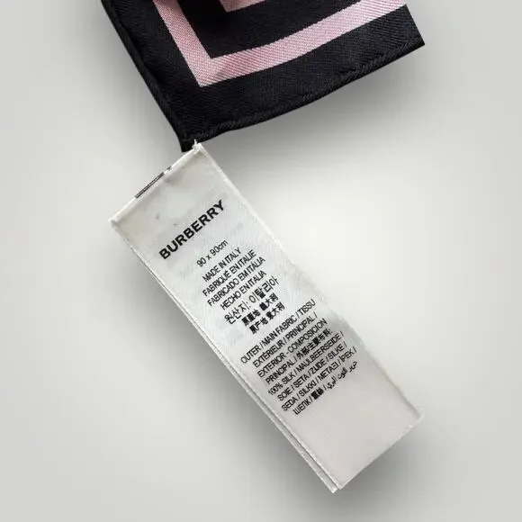 Burberry Silk Scarf 90x90 Horseferry Coordinates Logo Check Italy - Picture 4 of 11